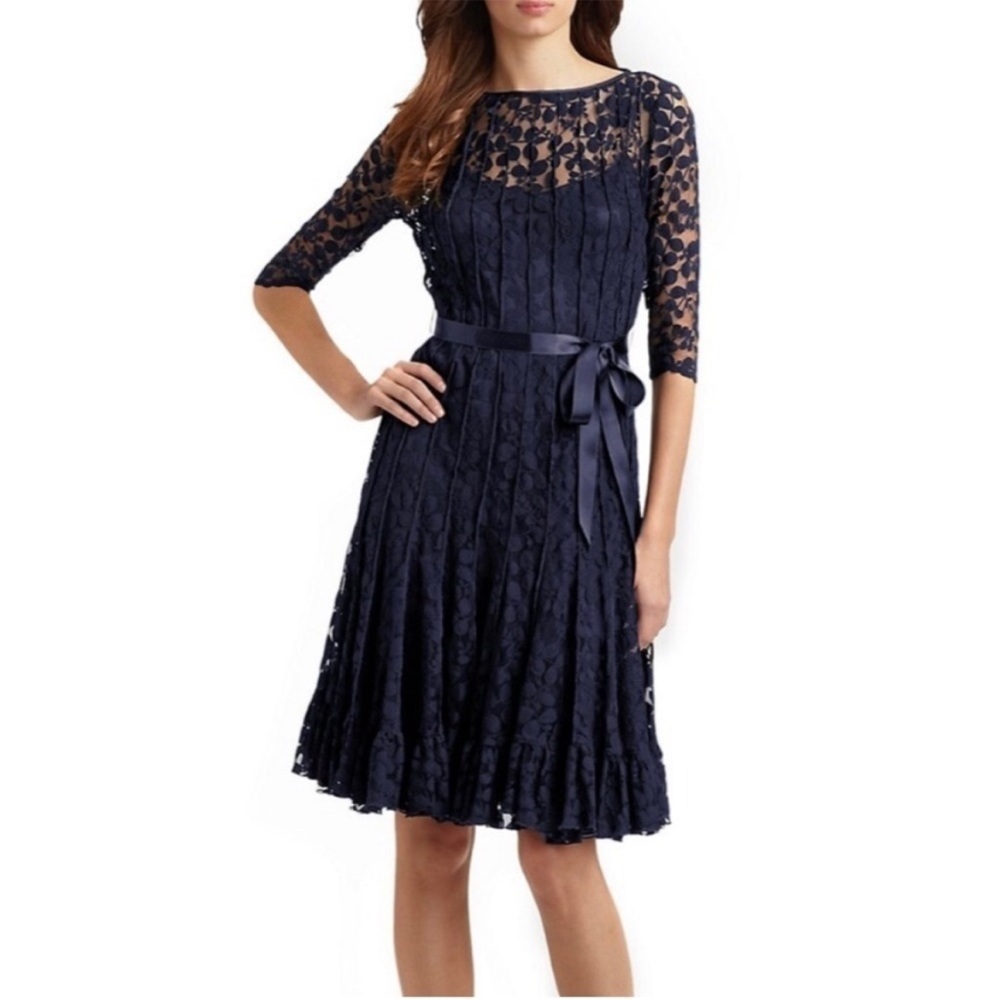 Teri Jon by Rickie Freeman Lace Pintuck Dress